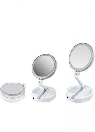 Складне дзеркало для макіяжу з led підсвічуванням кругле збільшувальне 10x my fold away mirror2 фото