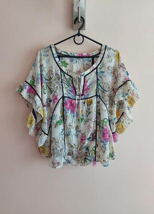 Шифонова блуза оригінального крою, блузка в квітковий принт h&m