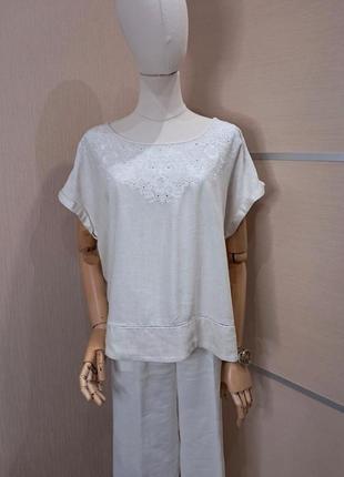 Блуза с эксклюзивной вышивкой laura ashley, размер m, l, лен, вискоза