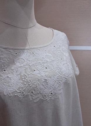 Блуза с эксклюзивной вышивкой laura ashley, размер m, l, лен, вискоза