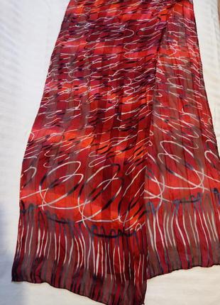 Ро4 шелковый шикарный красный бордовый женский шарф палантин в полоску шелк