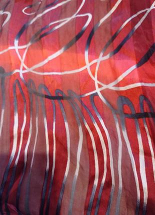 Ро4 шелковый шикарный красный бордовый женский шарф палантин в полоску шелк