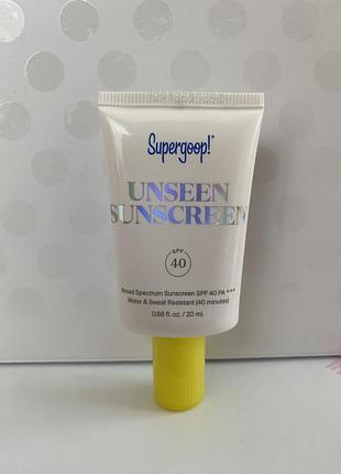 Водостійкий сонцезахисний крем-праймер для обличчя supergoop! unseen sunscreen spf 40 pa+++ 20 мл