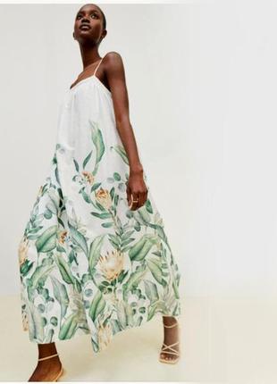 Новое длинное свободное платье из смесового льна h&m
