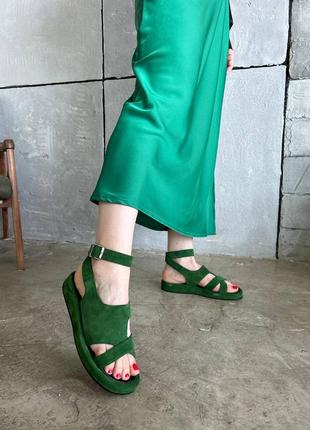 Трендові босоніжки, к136, зелений, натуральна замша
