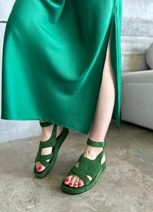 Трендові босоніжки, к136, зелений, натуральна замша