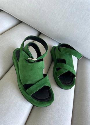 Трендові босоніжки, к136, зелений, натуральна замша