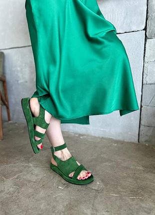 Трендові босоніжки, к136, зелений, натуральна замша