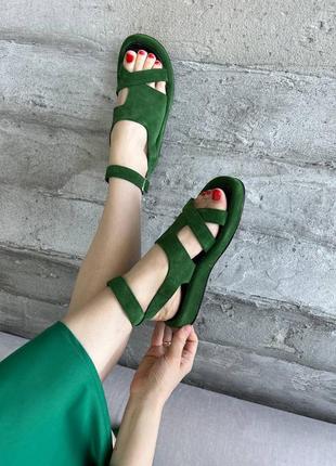Трендові босоніжки, к136, зелений, натуральна замша