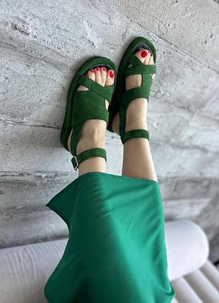 Трендові босоніжки, к136, зелений, натуральна замша