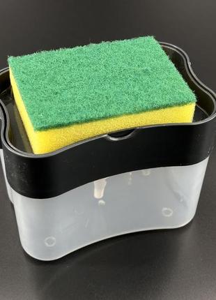 Дозатор для миючого засобу, 380 мл, з підставкою для губки soap pump sponge caddy / диспенсер натискний для2 фото