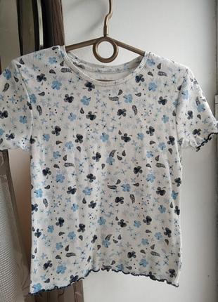 Primark футболка рубчик 7-8 лет цветочный принт