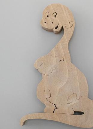Пазл для детей деревянный в виде животного "динозавр бронтозавр" 18х11 см из экоматериала