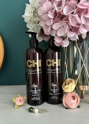 Chi argan oil plus moringa oil shampoo conditioner восстанавливающий шампунь кондиционер 340 мл