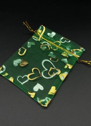 Подарочные мешочки из органзы для украшений и сувениров цвет зеленый. 9х12см