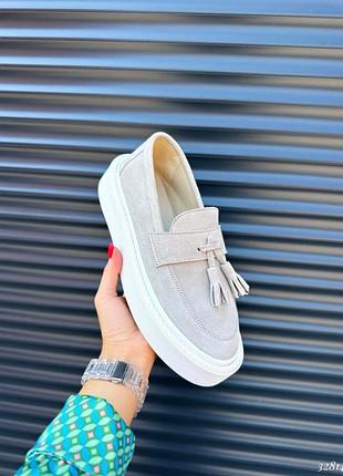 Бежевые слипоны из натуральной замши, арт. 32814