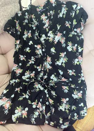 Блуза коттон туника в цветы рубашка