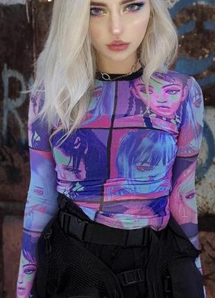 Топ сітка з тяночками в стилі готика y2k