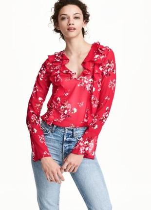Красная цветочная блуза h&m