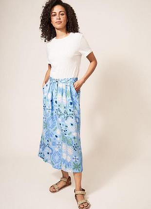 White stuff женская льняная лен linen юбка юбка голубого цвета миди mia white stuff, р.uk 12