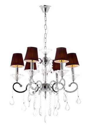 Люстра c коричневым абажуром и кристаллами (6 ламп) (ou002/6/chrom)