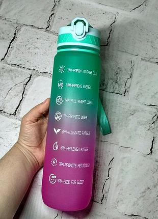 Бутылка спортивная для воды с ручкой и трубочкой пластик soft-touch разноцветная 1000 мл