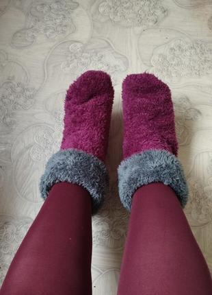 Чуні, домашні чобітки з флісу, плюшеві на прогумованій підошві "шкірмака" бордо марсала