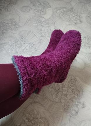 Чуні, домашні чобітки з флісу, плюшеві на прогумованій підошві "шкірмака" бордо марсала4 фото