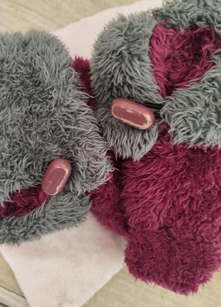 Чуні, домашні чобітки з флісу, плюшеві на прогумованій підошві "шкірмака" бордо марсала8 фото