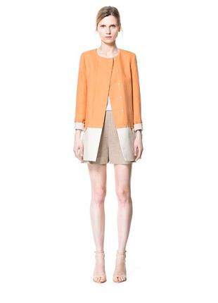 Пальто жакет блейзер под лен коттон хлопок оранжевое zara зара