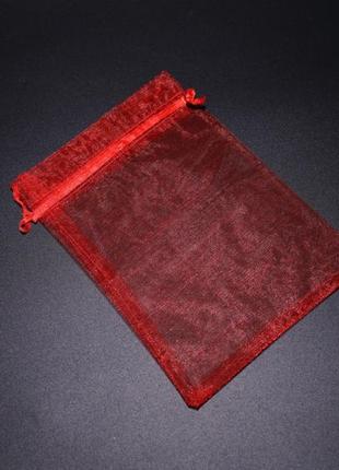 Мешочек из органзы подарочный на завязках красивый цвет красный. 13х18см1 фото