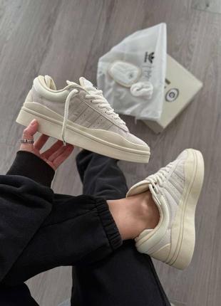 Шикарные женские и мужские кроссовки adidas process campus x bad bunny light cream premium бежевые
