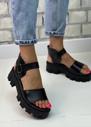 Босоножки кожаные женские черные стильные летние, удобные сандалии много цветов размер 36 -41