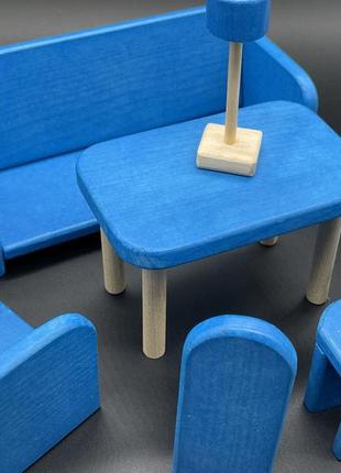 Кукольная мебель для детей деревянная "гостиная" комплект ручной работы синий цвет2 фото
