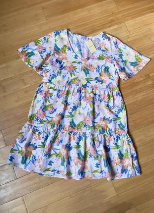 Полульняное цветочное платье