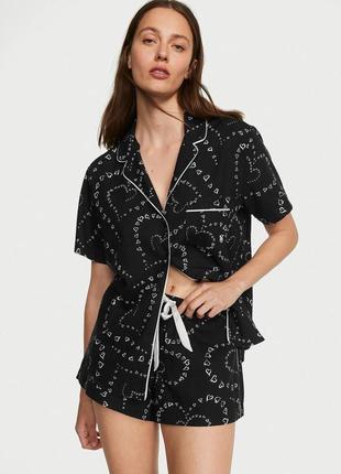 Жіноча піжама (шорти+сорочка) victoria's secret flannel short pajama set black swirl hearts xs