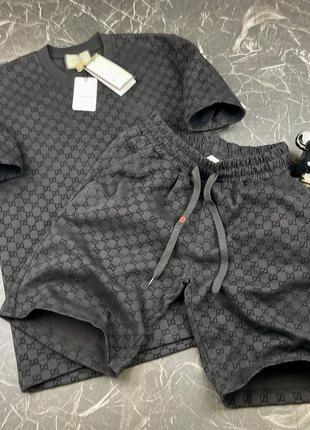 Чоловічий літній костюм шорти + футболка guссі