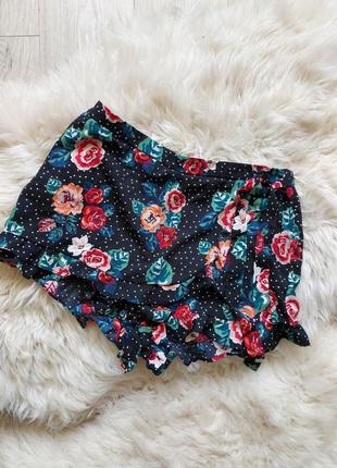 💚💕💙 легкие красивые шортики цветы принт с оборками