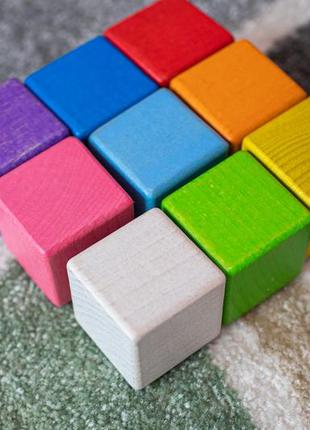 Дитяча іграшка "кубики" 9 шт різнокольорові 4х4 см з екологічного натурального дерева5 фото