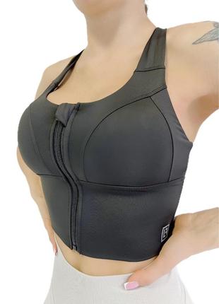 Спортивный топ пуш ап для фитнеса с молнией lilafit черный м (lfb000022)