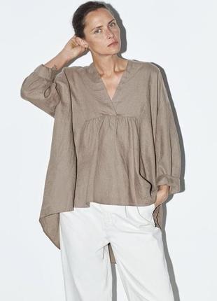 Блуза з льону zara linen blouse beige coffee  100% linen  size xxl