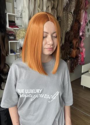 Парик каре рыжий, оранжевый матовый, густой, косплей, аниме, хэллоуин, фотосессия