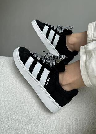 Женские кроссовки adidas campus black white адидас кампус черного с белым цветами