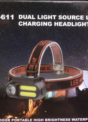 Налобный фонарь аккумуляторный nf 611/ avm 128 xpe+cob (240 шт/ящ)