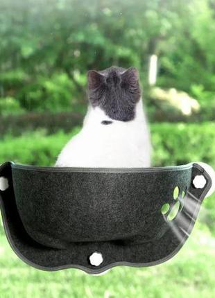 Гамак лежанка для кота на окно с присосками, темно-серая1 фото