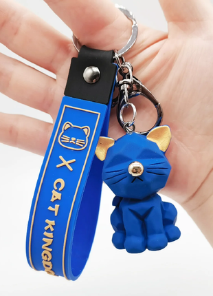 Брелок на рюкзак, сумку, ключи: кубический кот, котенок, котик, кошка, геометрический, синий