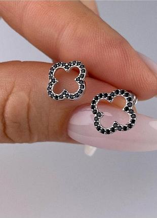 Серебряные серьги в стиле van cleef родированные