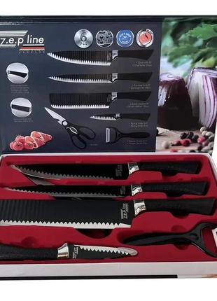 Набір кухонних ножів із неіржавкої сталі з ножницями (6 предметів) zepline zp-035, ножі для кухні, кухонні ножі