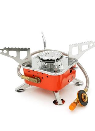 Туристичний газовий пальник k-204 з п'єзопідпалом і захистом від вітру під газові балони бутан портативний газовий пальник