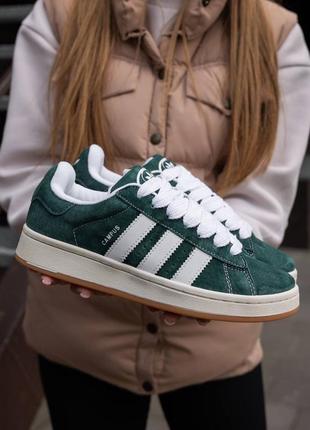 Трендові жіночі кросівки adidas campus dark green white4 фото